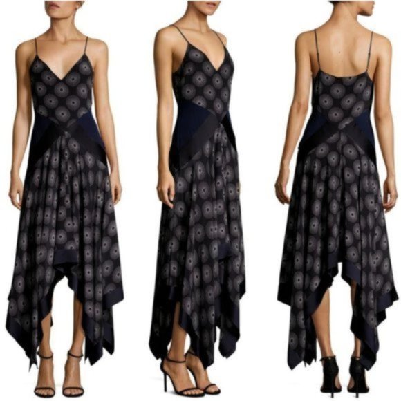 Diane von Furstenberg Scarf Hem Dress in Fenton Black-Navy-White  Sz 0 - Picture 1 of 10